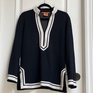 Tory Burch iconic V-neck black tunic sweater
